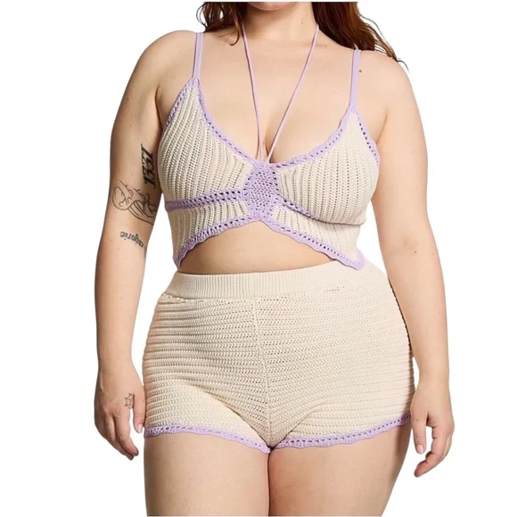 PINK Victoria's Secret Crochet Set PJ or Loungewear Cream/Lavender Size-XXL EUC - Picture 4 of 16